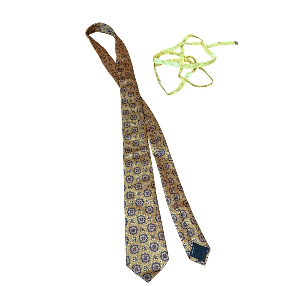 Canali Tie Mens OS Gold Geometric Floral Medallion Silk Made in Italy Luxury